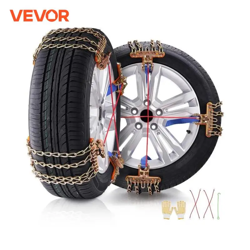 VEVOR 8 PCS Snow Chains Tire Traction Wheel Chains for Tire Width 9.2-11.2 in Emergency Tire Chains for Cars Pickups SUVs Trucks