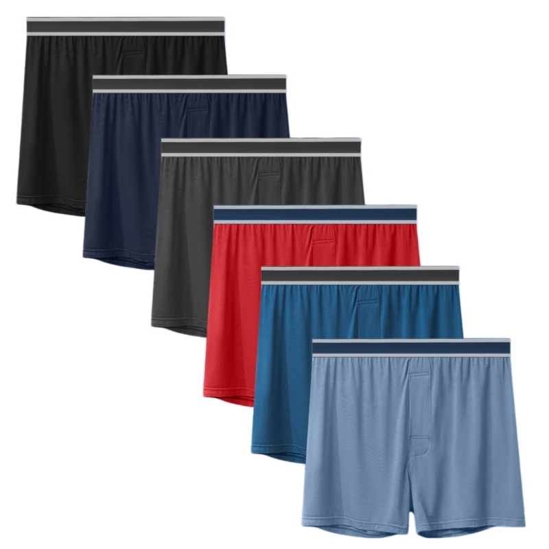

6-Pack Men's Loose Fit Boxer Shorts Breathable Cotton A-Line Pants Big Size Boxers Soft and Comfortable Daily Underwear