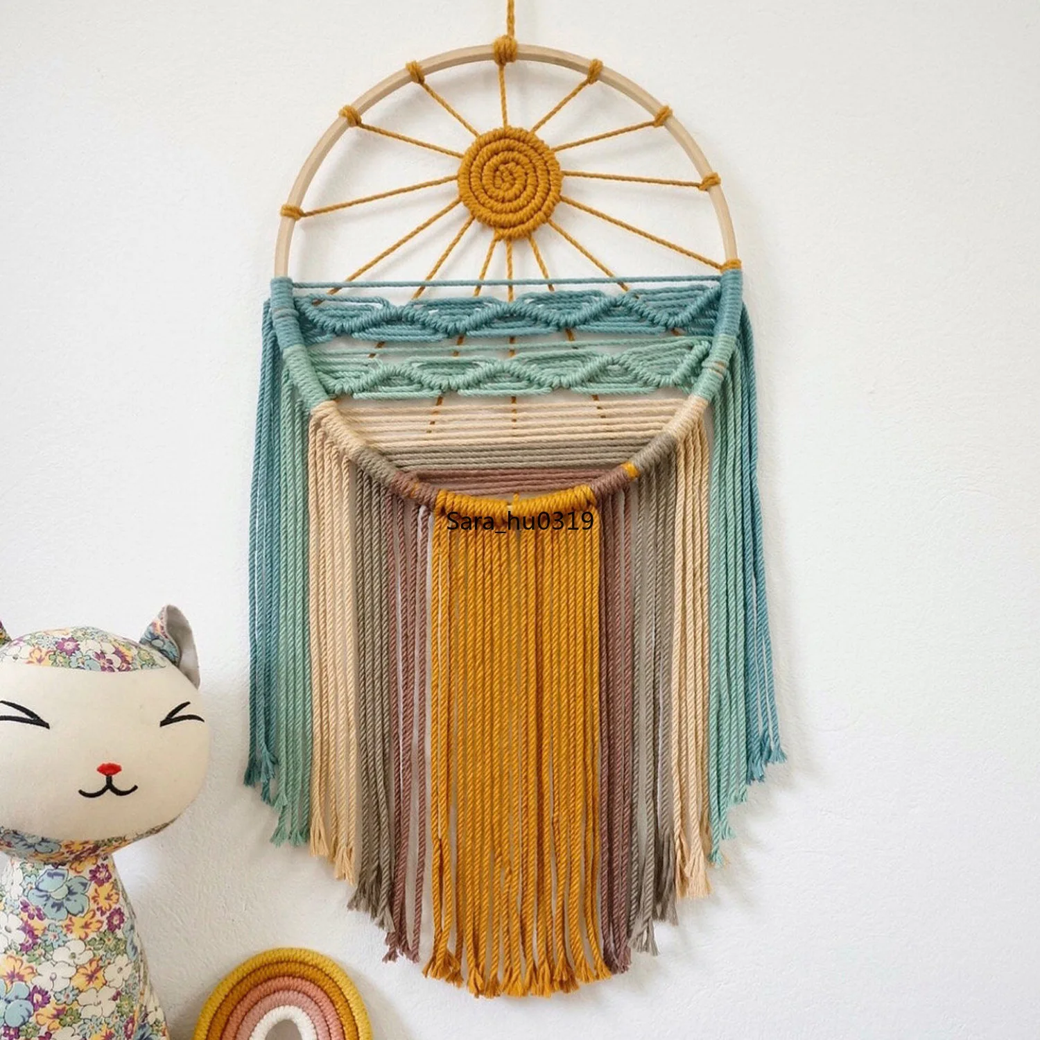

Sun Beach Macrame Wall Hanging Handmade Woven Tapestry Boho Landscape Wall Art Decor for Kids Room Nursery Bedroom