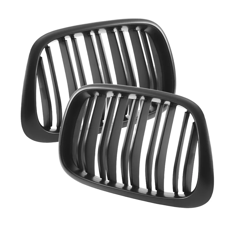 A45F-Front Bumper Kidney Grill Replacement Dual Slat Grilles For BMW E39 5 Series 525 528 1995-2004 Matte Black