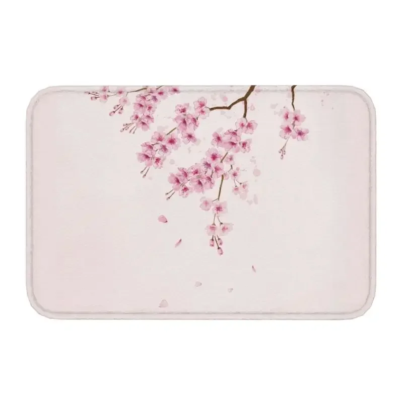 Oriental Cherry Blossoms On Turquoise Front Floor Door Entrance Mat Zen Japanese Sakura Bathroom Kitchen Doormat Carpet Rug