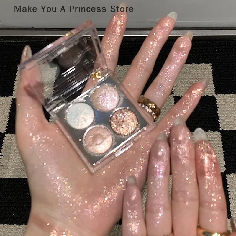 DIKALU Planet Four-color Diamond Glitter Eyeshadow Palette Aurora Purple Metallic Baked Powder Highlighter Eye Shadow Makeup