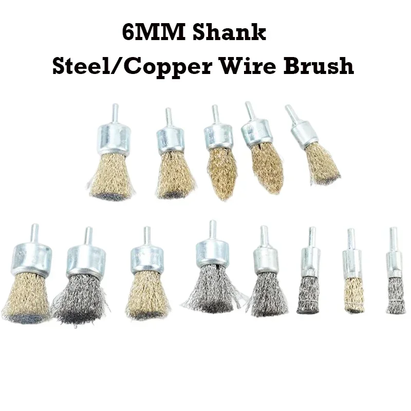 

1PC 6mm Shank Copper/Steel Wire Wheel Brush Deburring Rust Removal Polishing Rotary Tool Electric Grinding Tool Accessories