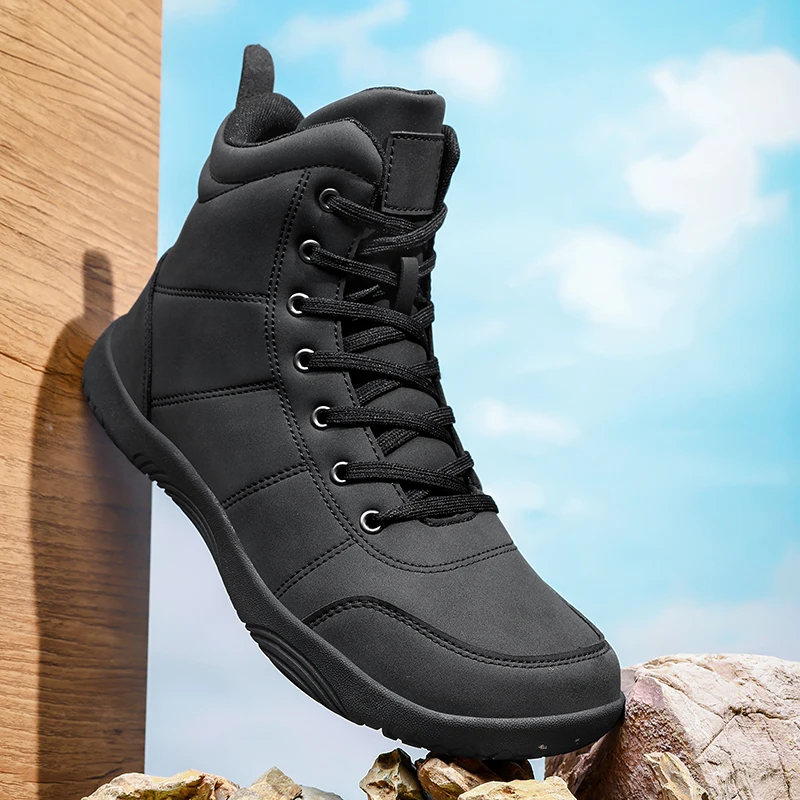 

Outdoor Minimalist Men Hiking Shoes Zero Soles Wide Toe Barefoot Walking Sneakers Comfortable Couple Leather Casual Ankle Boots
