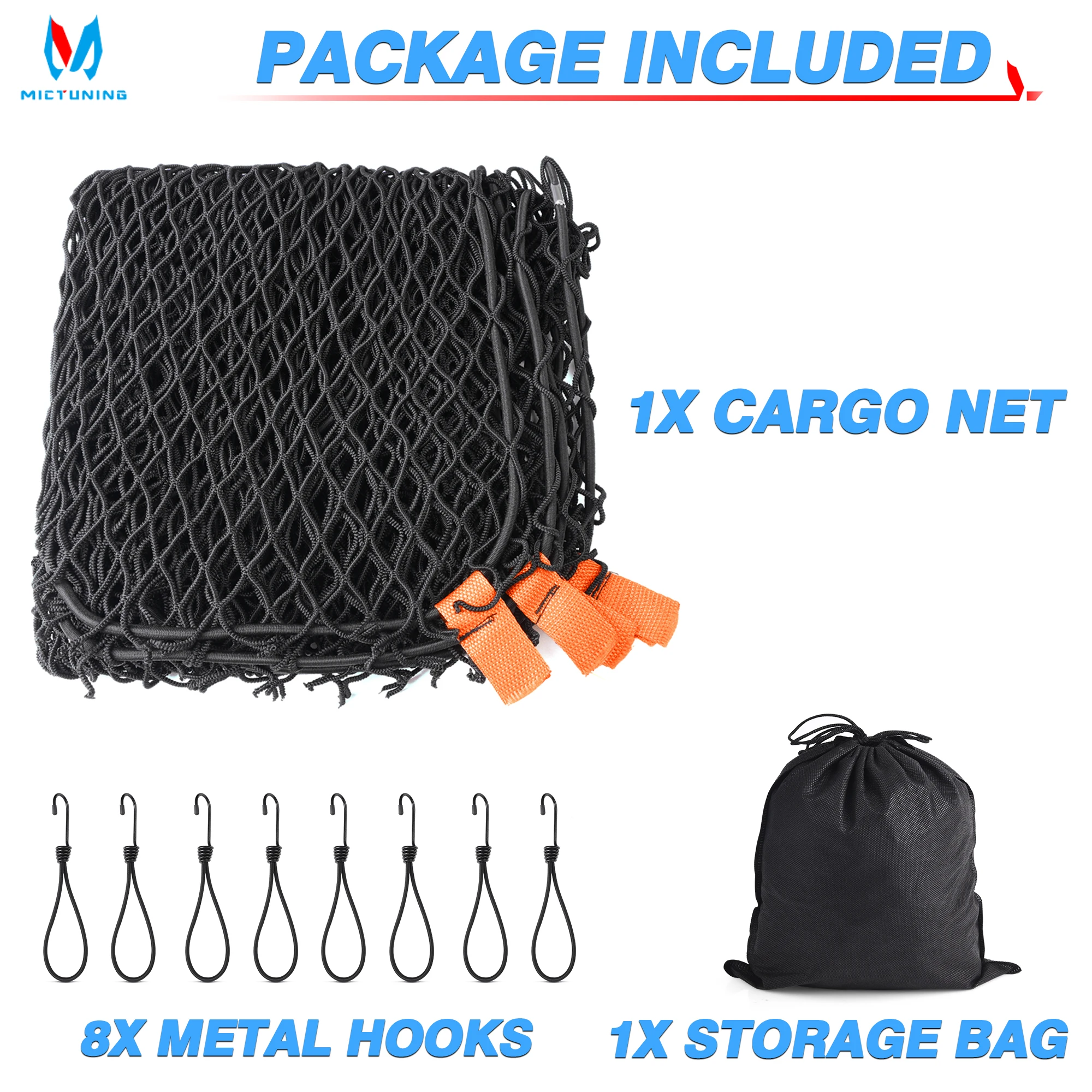 MICTUNING Trailer Cargo Net 3.2' x 6.5' Heavy Duty Bungee Cargo Net Stretches to 6.5'x 9.8'Framed Stretch Mesh Net Truck Bed Net