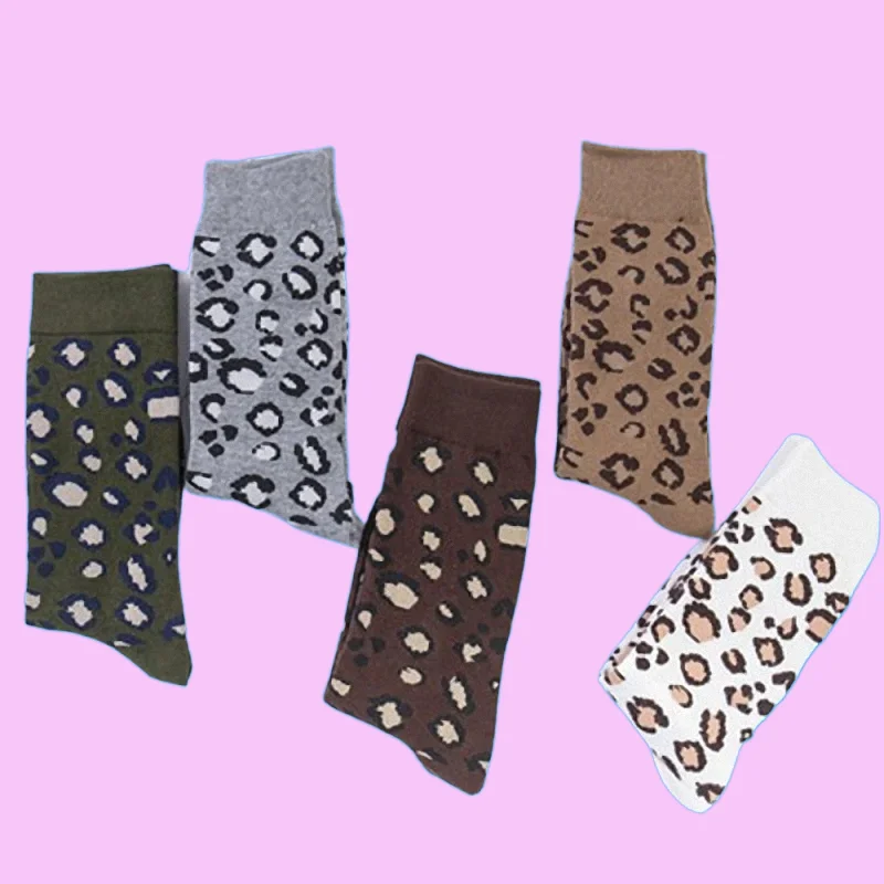 

5/10 Pairs New Fashion Women's Cotton Socks Leopard Print Stockings Mid-tube Trendy Cotton Socks Women's Mid-tube Speckle Socks