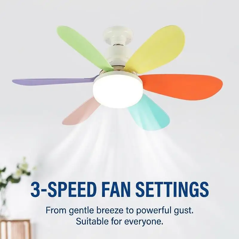 E27 LED Ceiling Fan Light with Remote 3 Color Dimmable Sleep Mode Quiet Fan Lamp for Bedroom Night Use