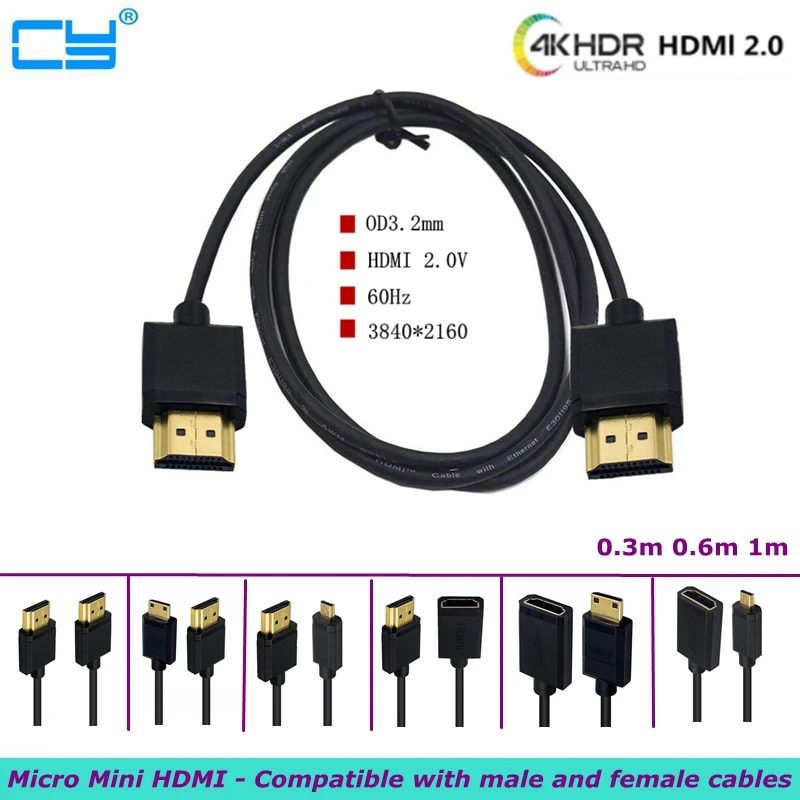 0.3m 1m 4K 60Hz Micro Mini Hdmi - Compatible with 2.0 Male to Female Ultra-Fine Line Camera, Flat Screen TV Conversion Cable