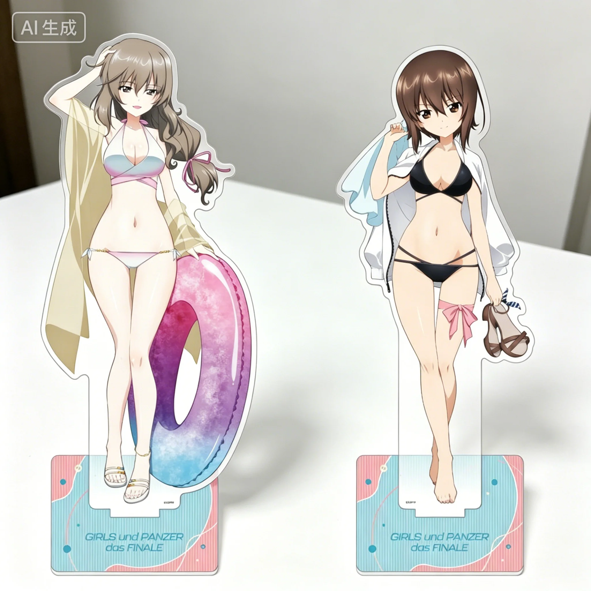 Акриловые брелоки-подставки с персонажами аниме Girls und Panzer: The Final Episode (Шимада Чиё, Нишизуми Махо) в пляжной одежде для отпуска