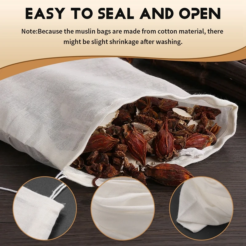 A01V-20 قطعة أكياس موسلين كبيرة أكياس قطنية برباط، أكياس تحضير الشاي (8 × 12 بوصة)