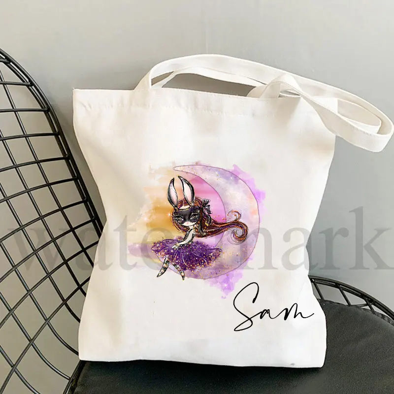 Aesthetic Reusable Shopping Bag Halloween Gift Tote Bag for Kids Trick or Treat Gift Name Customization Cute shopper Canvas Bag