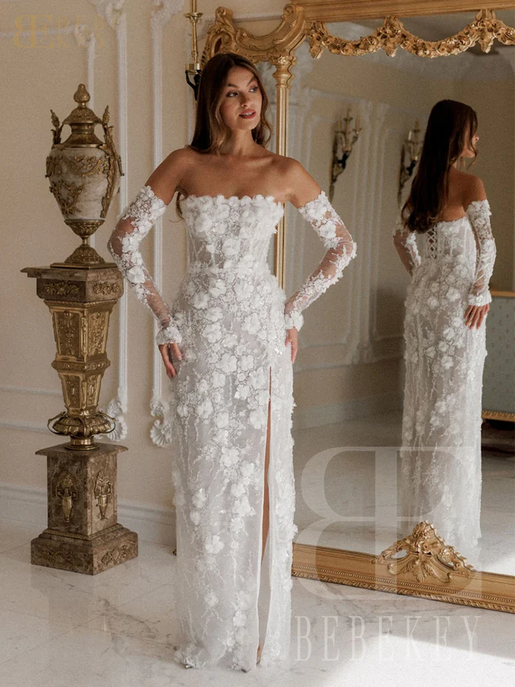 Bebekey vestido de noite branco de luxo personalizado com flor frisada 3d dubai feminino vestidos de festa de casamento elegante vestido de baile robe