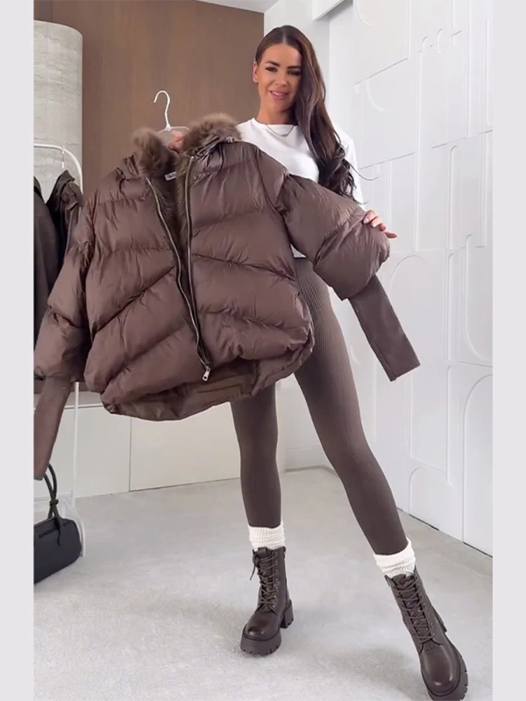 Women's Jackets Coat Hooded Fur Patchwork New Outwear Knitted Cuffs Zipper Female Fashion Elegant Solid Short Coat For Ladies