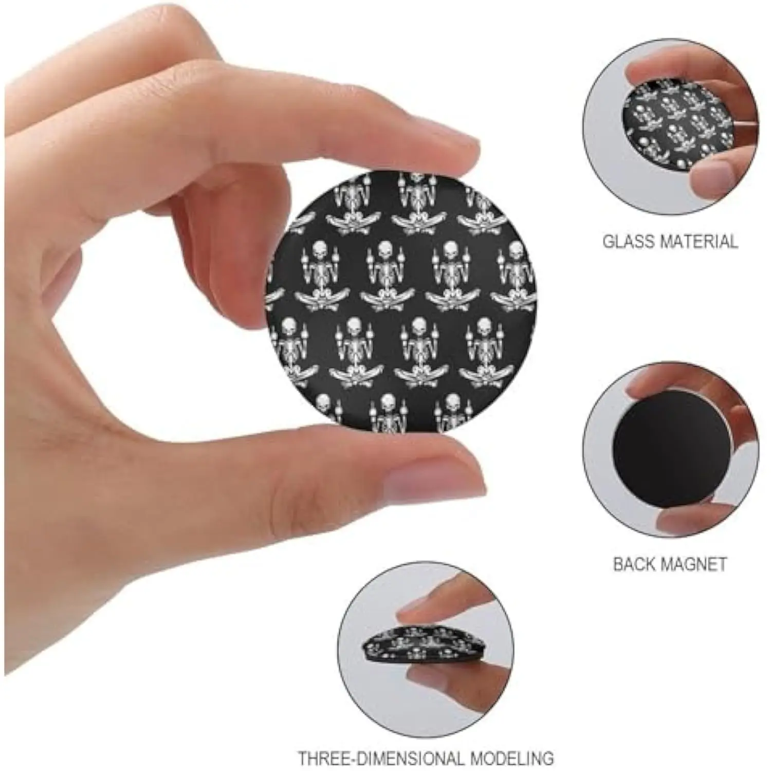 Meditation Skeleton Middle Finger PopSocket Grip Funny Goth Decor Circular Compact Mirror Sticker Accessory