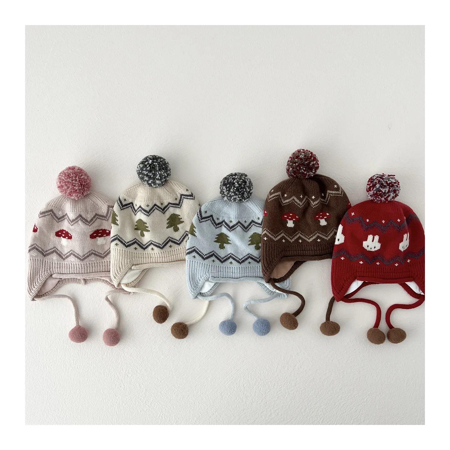 Korean Style Knitted Ear Warmer Hat for Children Autumn Winter Unisex Baby Warm Woolen Ball Cap Cute Windproof Cap for Kids