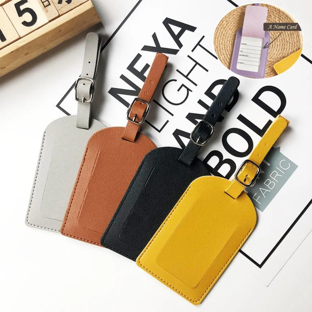 

Women Men PU Leather Luggage Tag Suitcase Identifier Label Baggage Boarding Bag Tag Name ID Address Holder Travel Accessorie