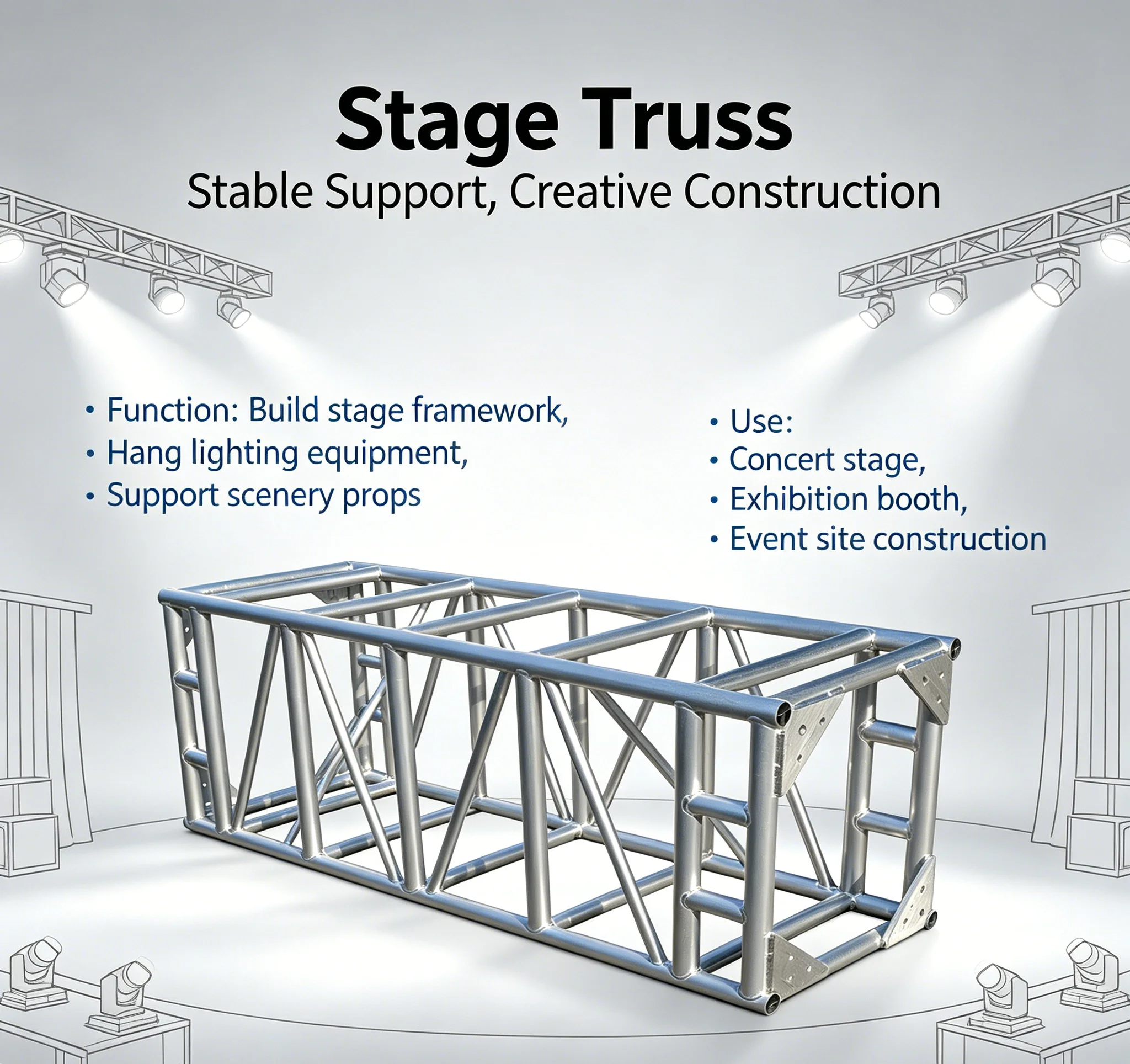 【High Quality】Light Aluminum Truss Stage Lighting Square Truss Box Truss System, Suitable For Stage Lighting For Events.
