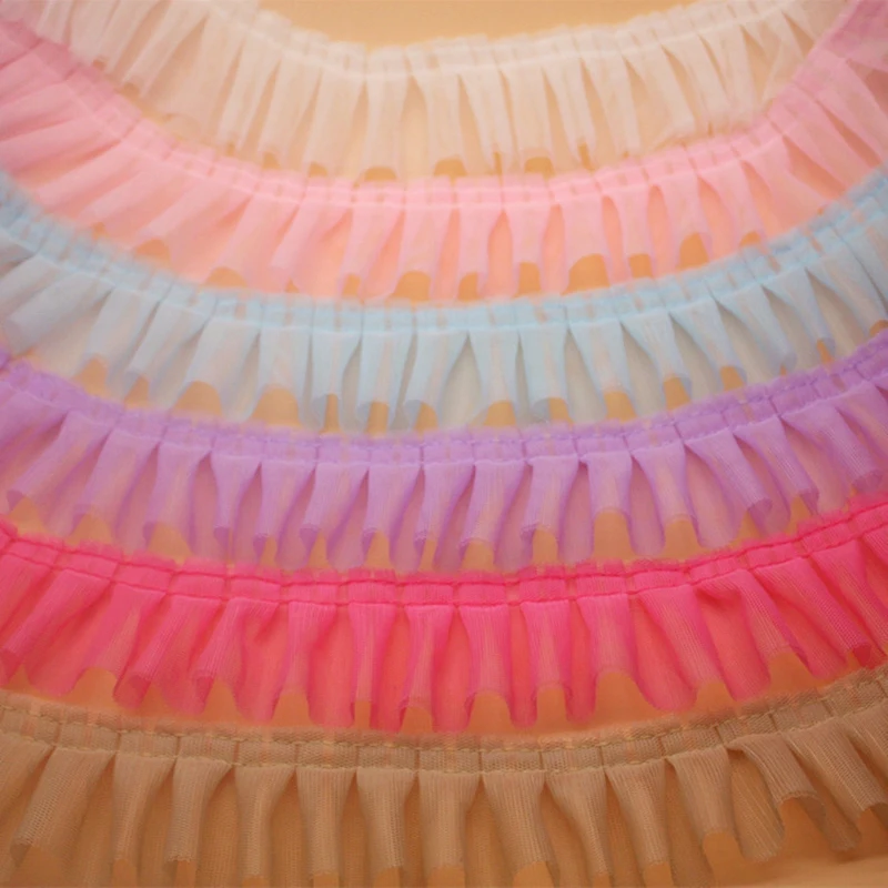 

30 м двухслойная плиссированная сетчатая кружевная ткань с рюшами, отделка, вышитый воротник, лента, швейная кукольная одежда, материал для сращивания юбки