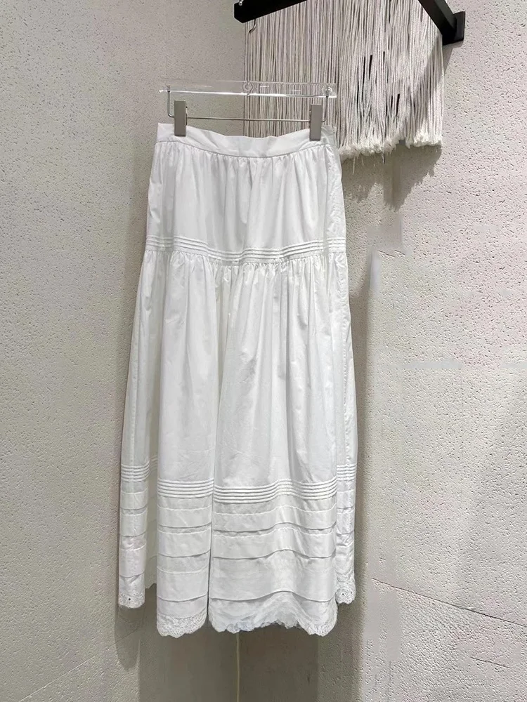 

Organic Cotton Lace Trim High Waist Versatile f Skirt Women's Holiday Beach Long Dr Slimming A-Line Skirt Commute Sle