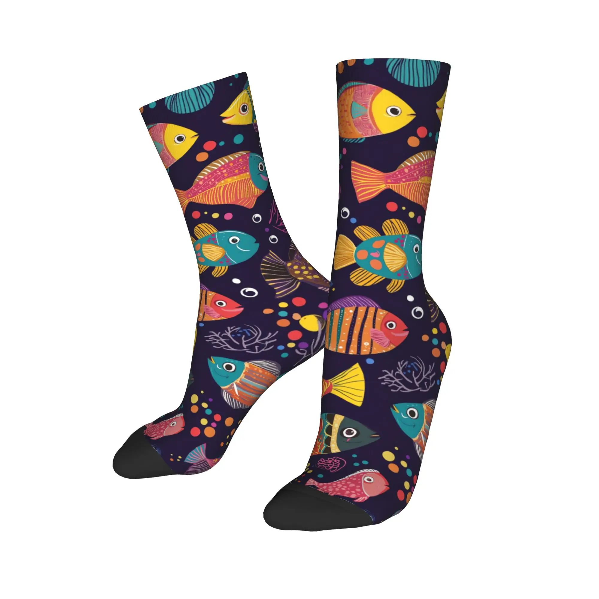 Psychedelic Colorful Tropical Fish Art Socks  Non Slip Stockings Couple Comfortable Skateboard Socks Autumn Gothic Printed Socks