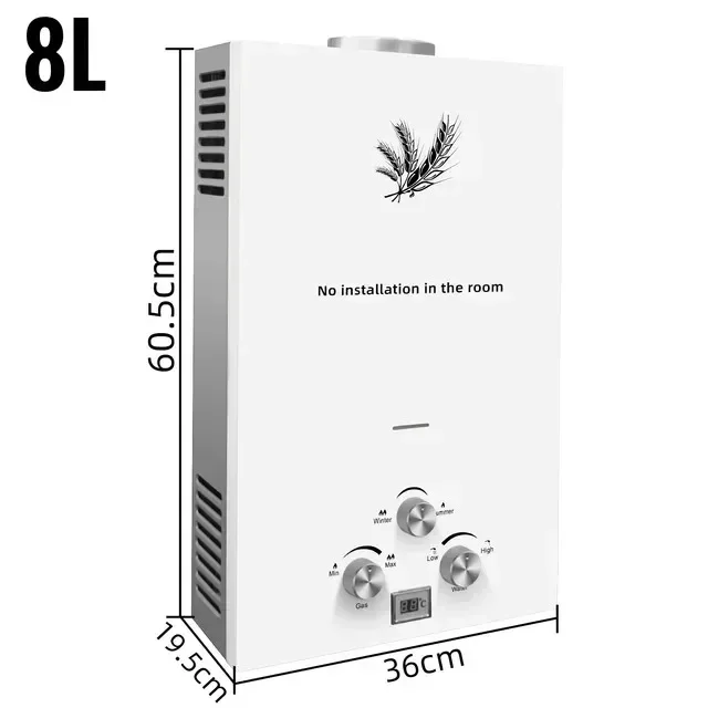 VEVOR 6L 8L 10L 12L 16L 18L LPG-waterverwarmer LED-display & 24-uurs watertoevoer & bescherming tegen oververhitting voor keuken, badkamer, salon
