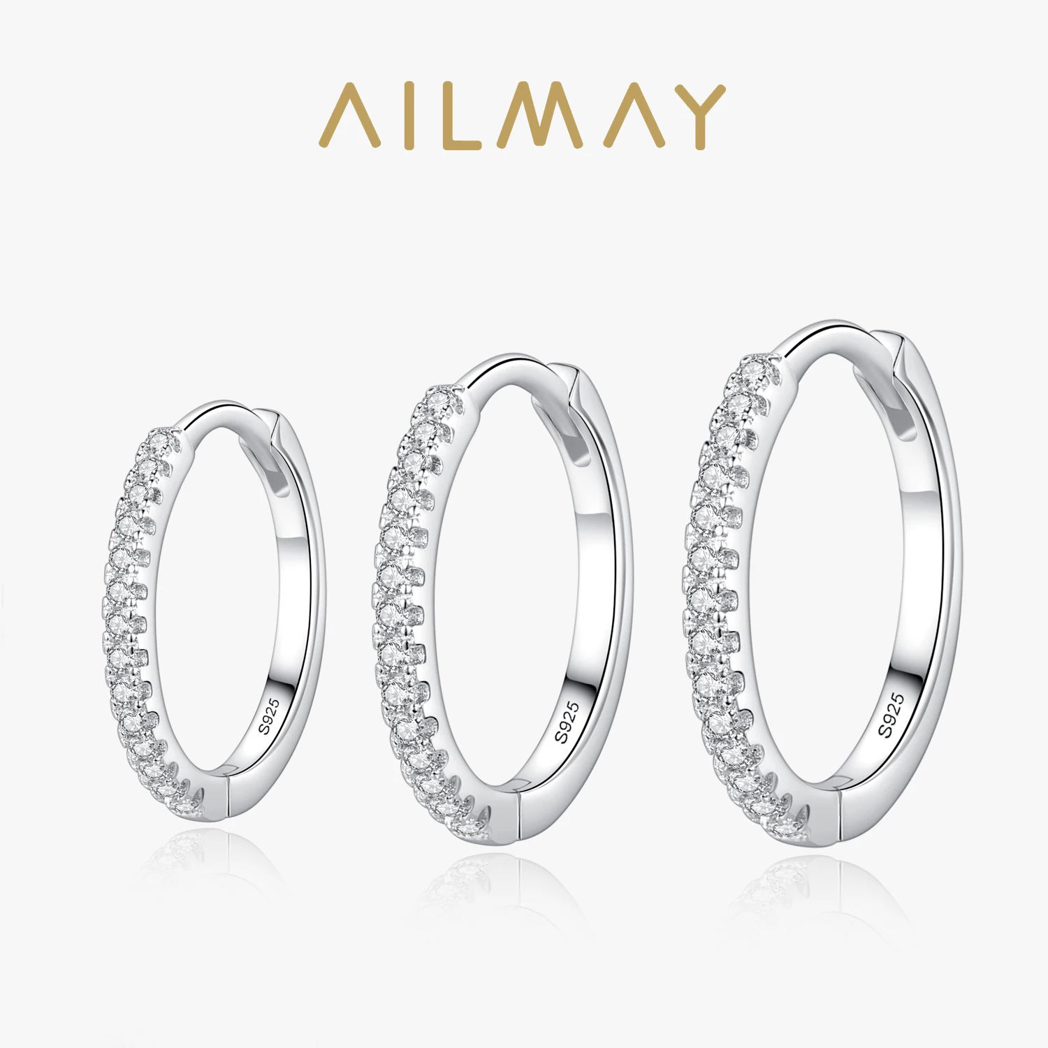 

Ailmay 100% 925 Sterling Silver Clear Zircon Simple Fashion Hoop Earrings For Women Girls Anti-allergy Fine Jewelry Gifts