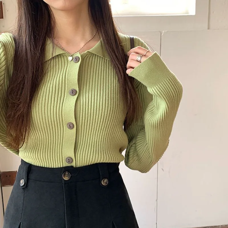 Chuduo Mi geribbelde kraag gebreid vest dames herfst eenvoudige effen kleur slanke trui