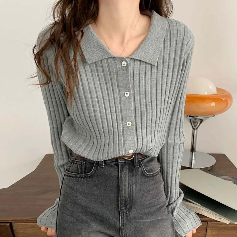 

Knitted Sweater Women Cardigans New Long Sleeve Turn Down Collar Knit Sweater Cardigan Women Tops Sweaters Sueters De Mujer Q788