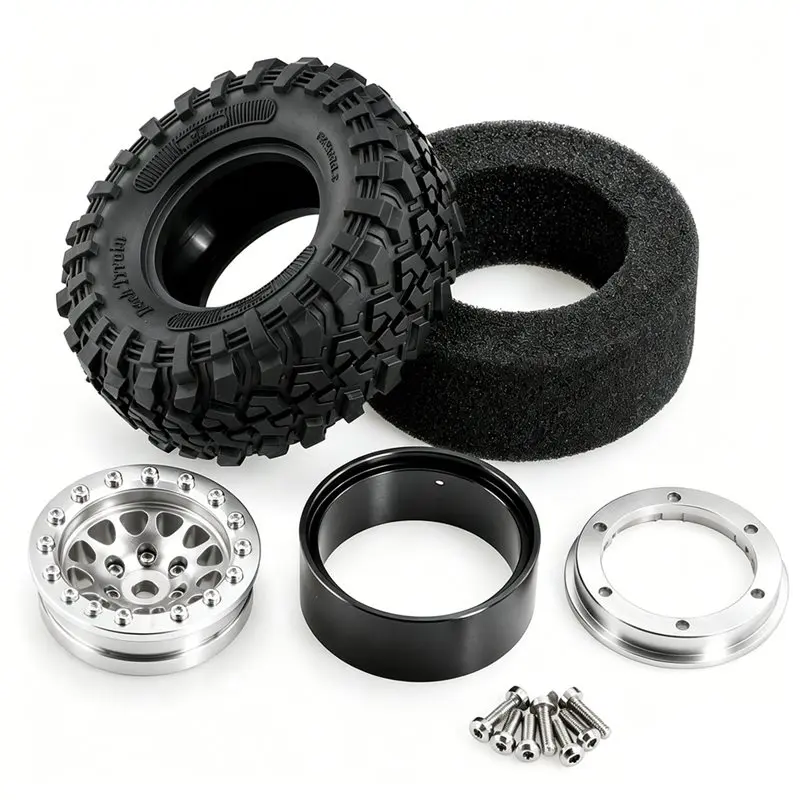 YSUN-1.3 Inch RC Beadlock Wheel & Tire Set RC Crawler Upgrade Parts For MJX H18P 1/18 For Ford Bronco RC Off-Road Truck Red view 2