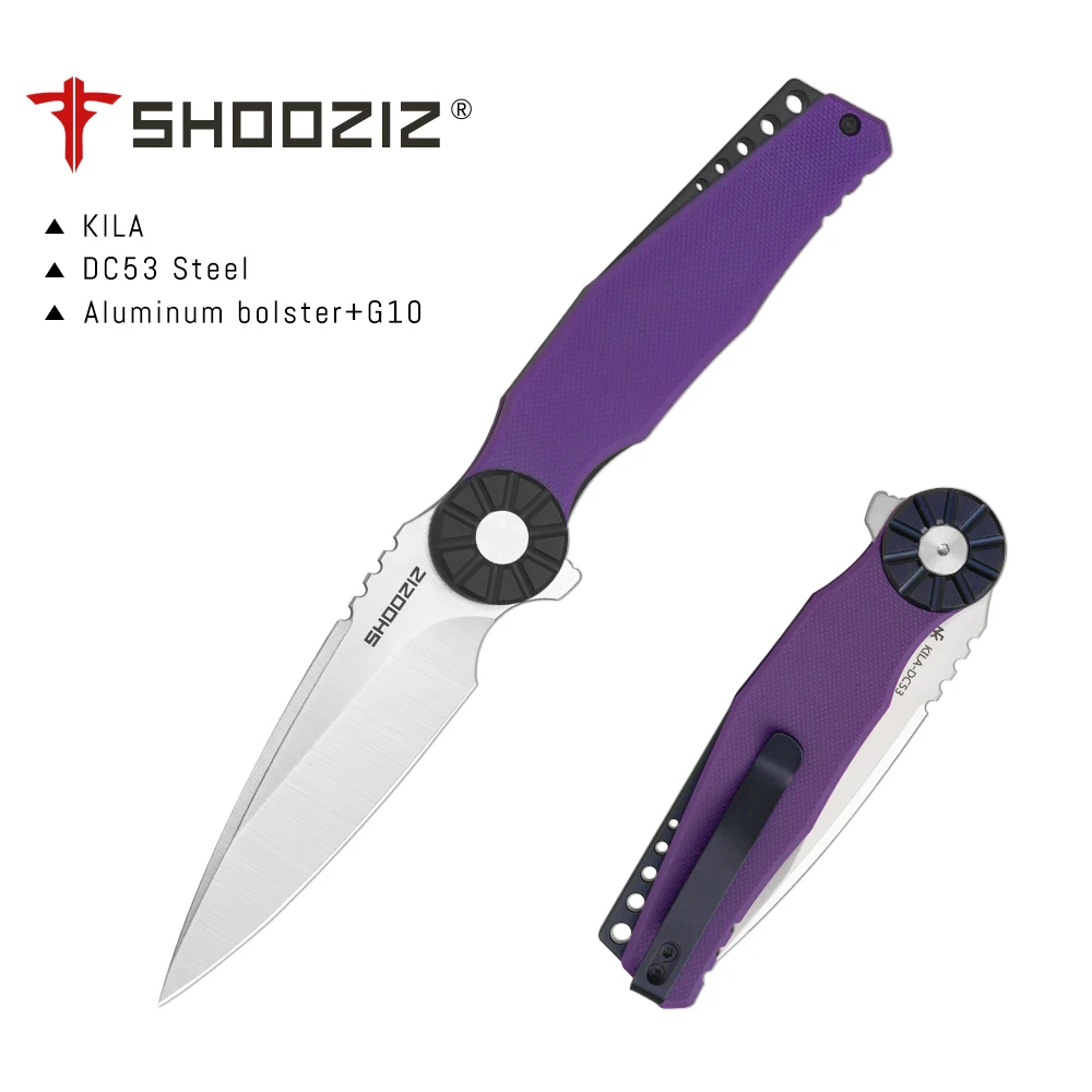 

Ножи SHOOZIZ EDC-3,15 дюйма, складной карманный нож для стали DC53, алюминиевый подставка + G10 с зажимом для мужского кемпинга, KILA