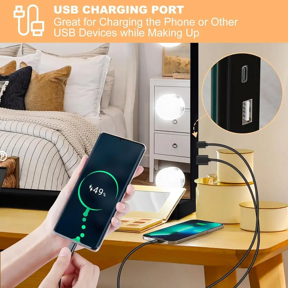 مرآة زينة مضيئة مع 15 لمبة LED، تكبير 10X، 3 أوضاع ألوان، إطار معدني، حامل على سطح الطاولة/الحائط، 23 × 18 #6