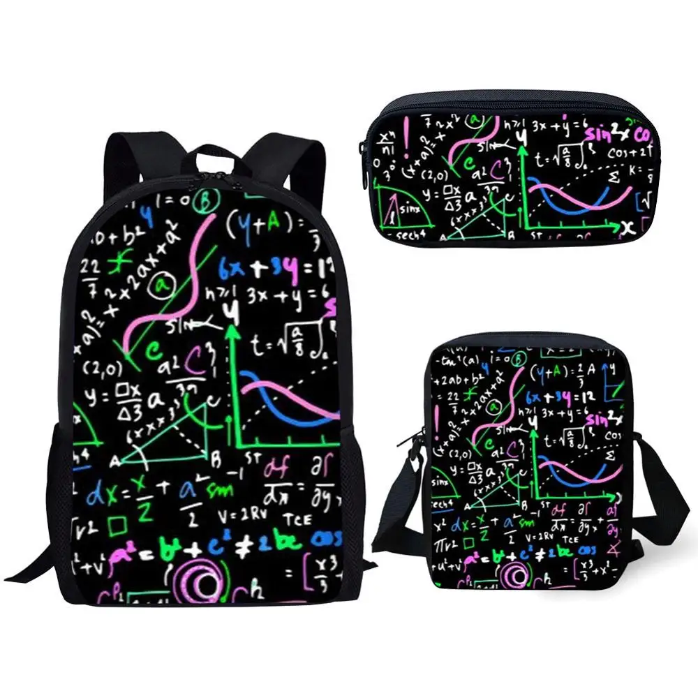 Math Formula Printing 3pcs/Set Backpack Set School Bag Kids Backpack for Teenage Boys Girls Book Bags with Lunch Bag Pencil Case