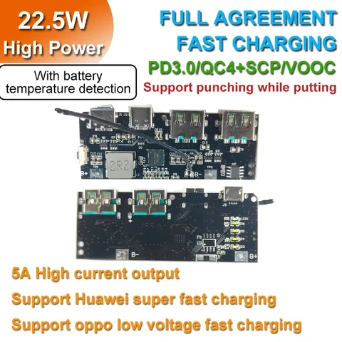 QC4.0 QC3.0 LED Dual USB 5V 4.5A 22.5W Micro/Type-C USB Mobile Power Bank 18650 Charging Module Temperature / Circuit Protection