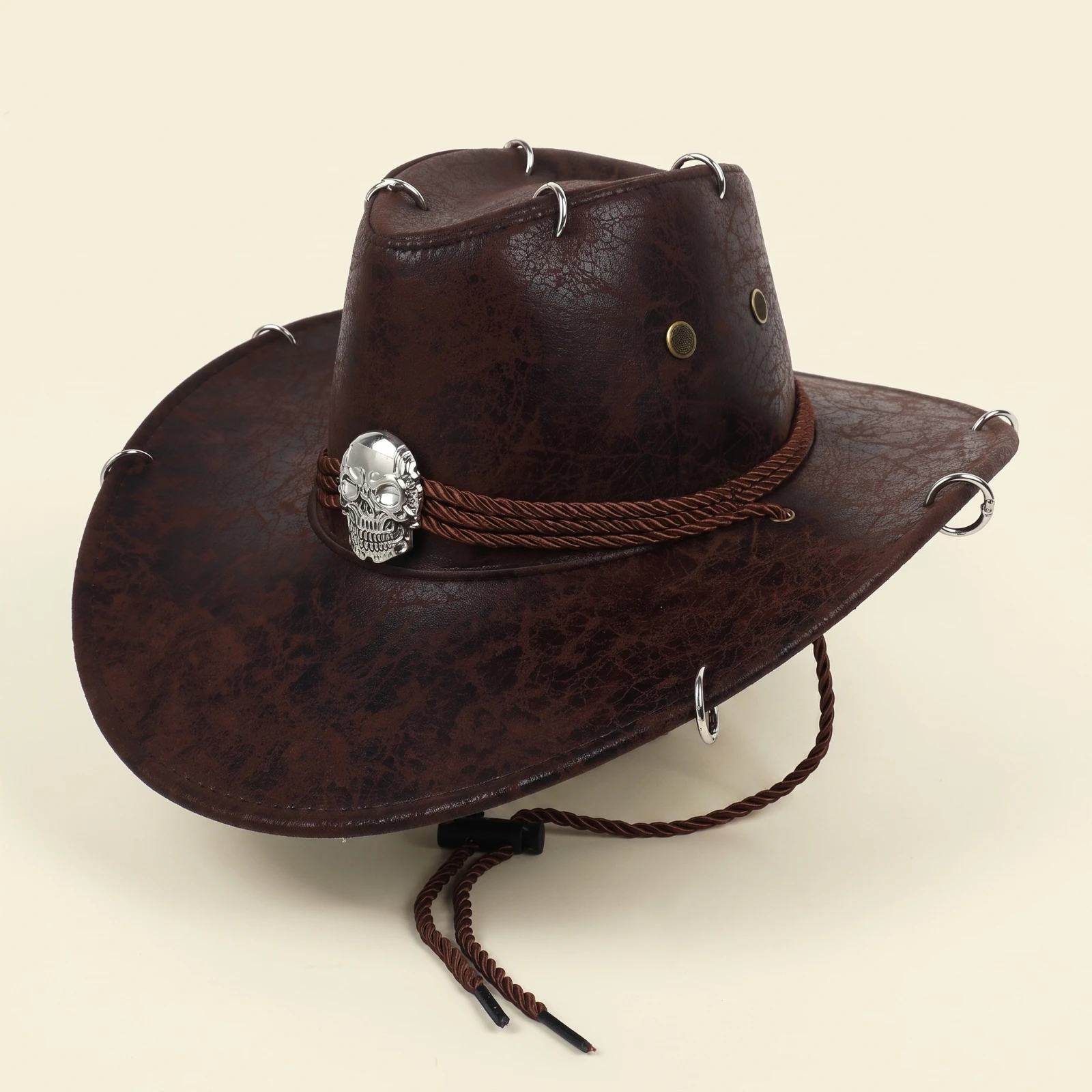 Cowboy Hat with Skull Ornament Retro Cowboy Hat with Chin Strap Long-Lasting Versatile for Adults, Costume Parties, Festivals