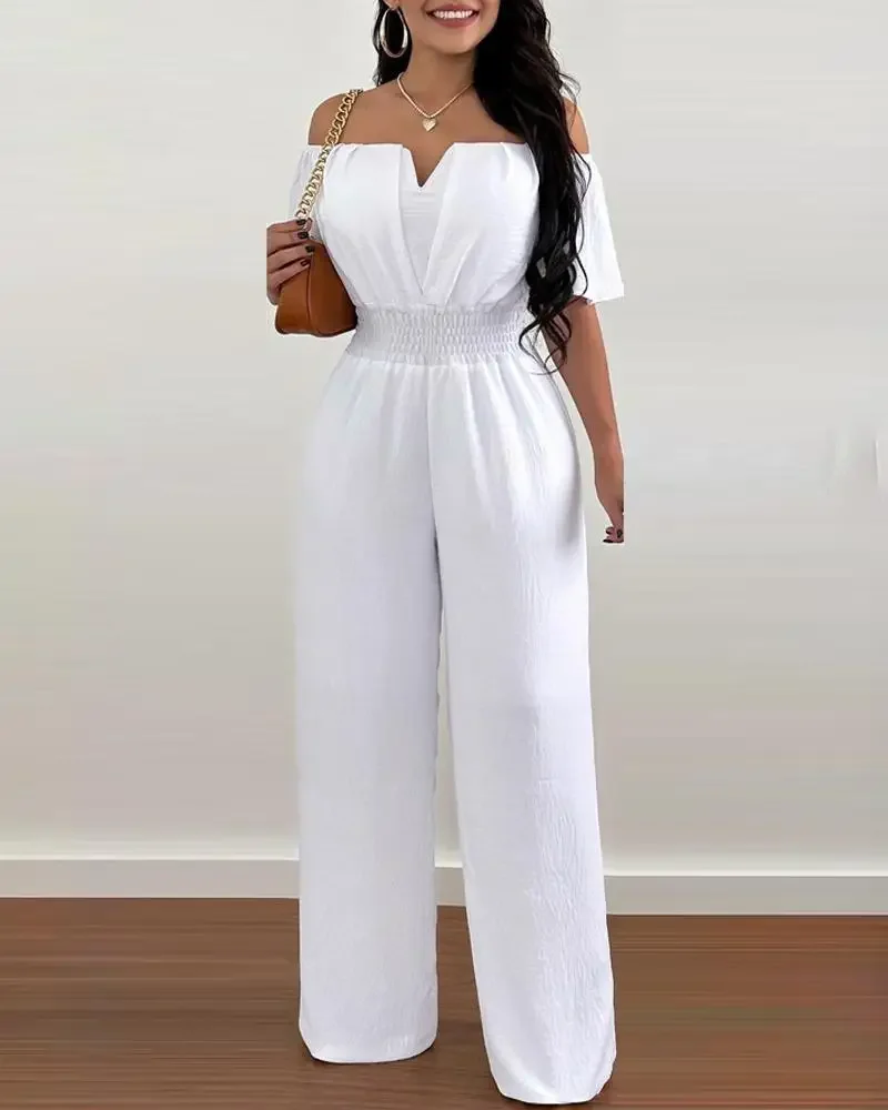 Sexy Off Shoulder Slash Neck Jumpsuit Office Lady Spring Summer Solid Short Sleeve Jumpsuits For Women 2024 One Piece Rompers