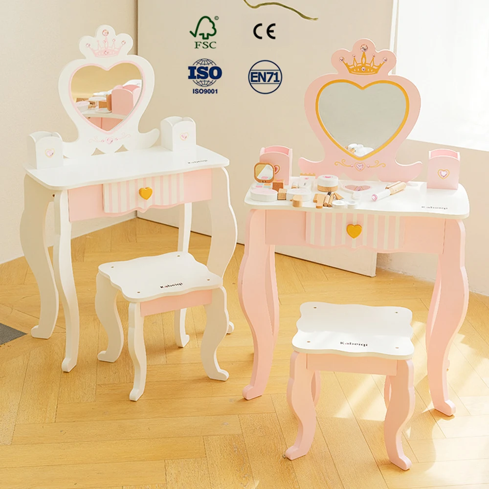 Kids Wooden Vanity Set Wooden Simulation Of Every House Girl Toy Dresser Toy Girls Dressing Table Wooden Beauty Table For Kids