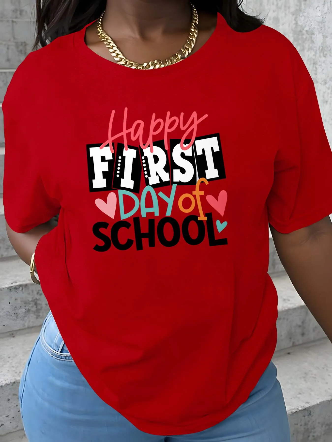 

Plus Size Garment For First School Day Bringing Lively Spirit And Stylish Vibe To Campus Moments