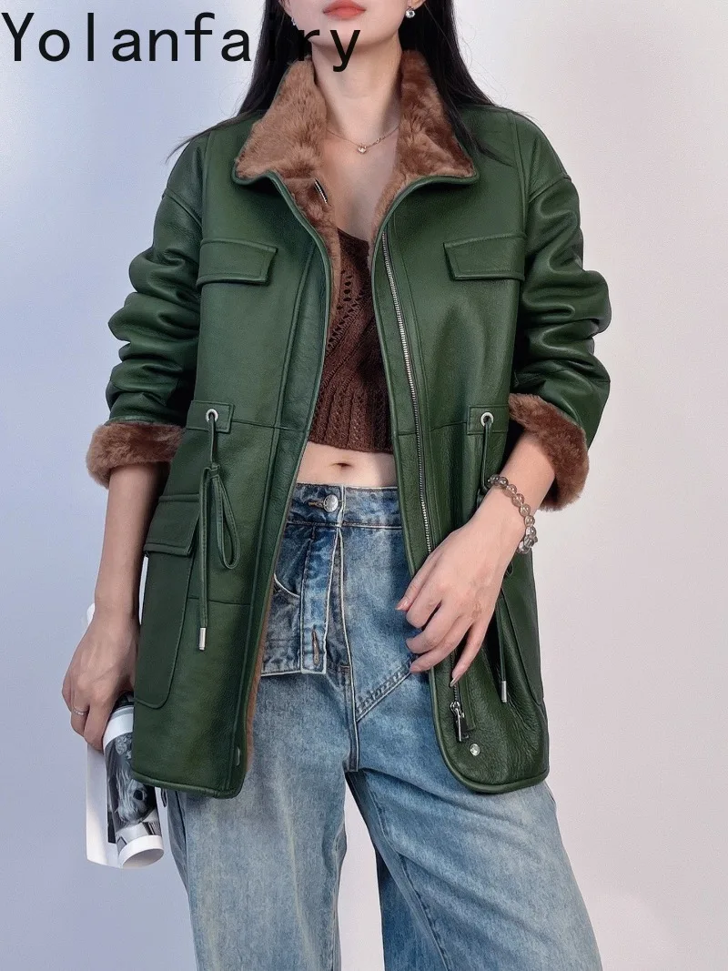 YOLANFAIRY New Fashion Natural Fur Coat Woman Luxury Winter High-end Genuine Sheepskin Leather Jacket Women Casual Fur Coats