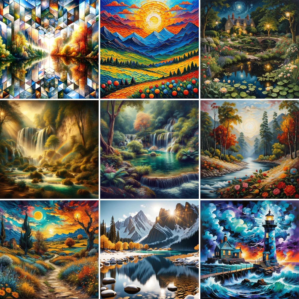 Landscape Wonderful Nature Cross-Stitch DIY Embroidery Complete Kit Painting Knitting Hobby Handiwork Magic Design For Adults