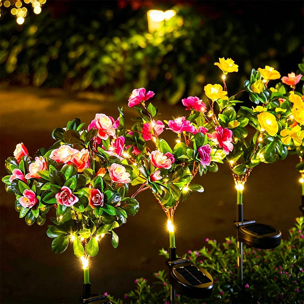 LED Azalea Solar Flowers Lights IP65 Waterproof Outdoor Landscape Light for Lawn Patio Garden Path Decorative Lighting Best Gift