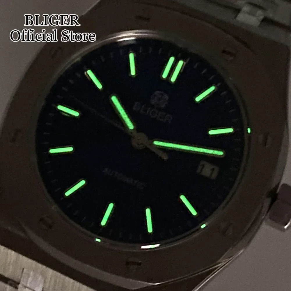 

BLIGER NH35 41mm Sapphire Glass Gray Black Blue Dial Luminous Watch For Men Stainless Steel Square Case Screw Crown