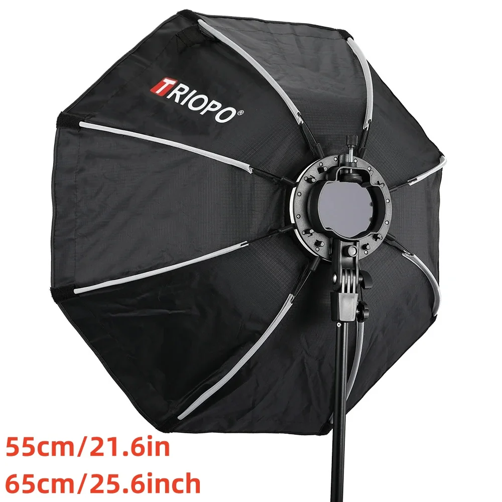 

TRIOPO 55cm/21.6in 25.6inch/65cm Portable Octagon Softbox Reflector with Soft Cloth and S Bracket For Godox V1, AD200 Pro