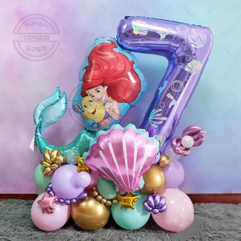 27Pcs Mermaid Birthday Decorations Little Mermaid Foil Balloons for Kids Birthday Princess Mermaid Themed Party Decoration 1-9th