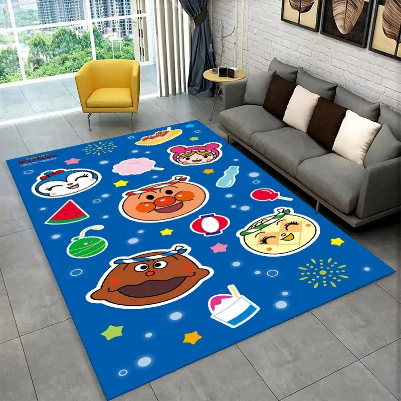 Retro Brave Anpanman Cartoon Carpet Rug for Playroom Bedroom Living Room Sofa Home Decor,Game Area Rug Non-slip Floor Mat Fest
