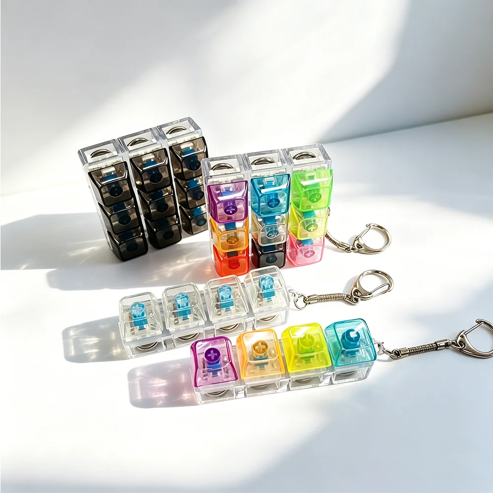 Creative LED Light Up Keychain Fidget Toy Clickable Button Keyboard Design for Stress Anxiety Relief Office Desk Decor Fun Gift