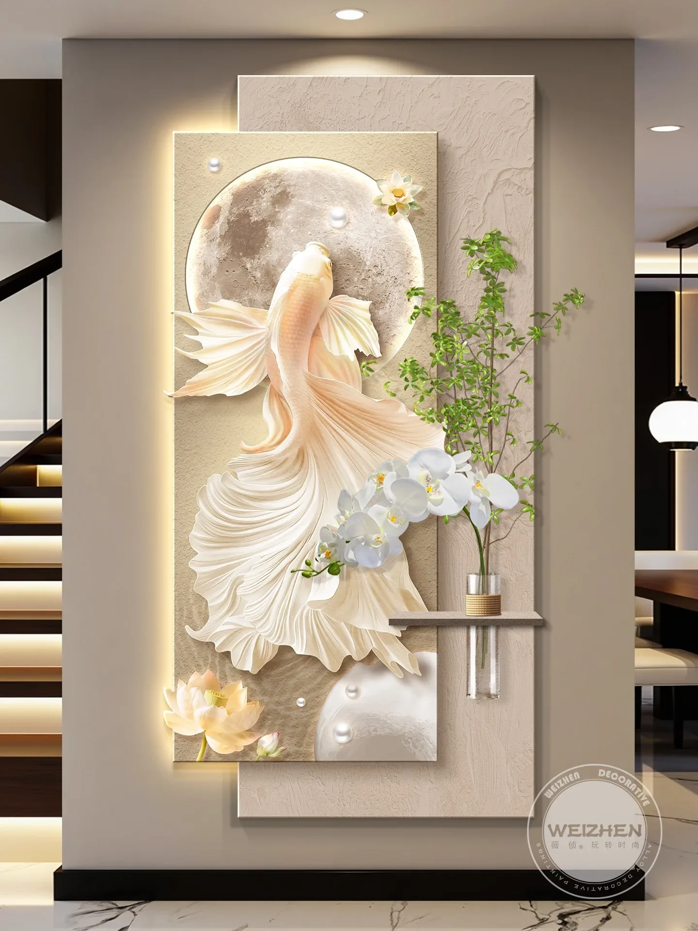 Koi light luxury led with light entry porch decorative painting corridor aisle hanging murals simple modern high sense