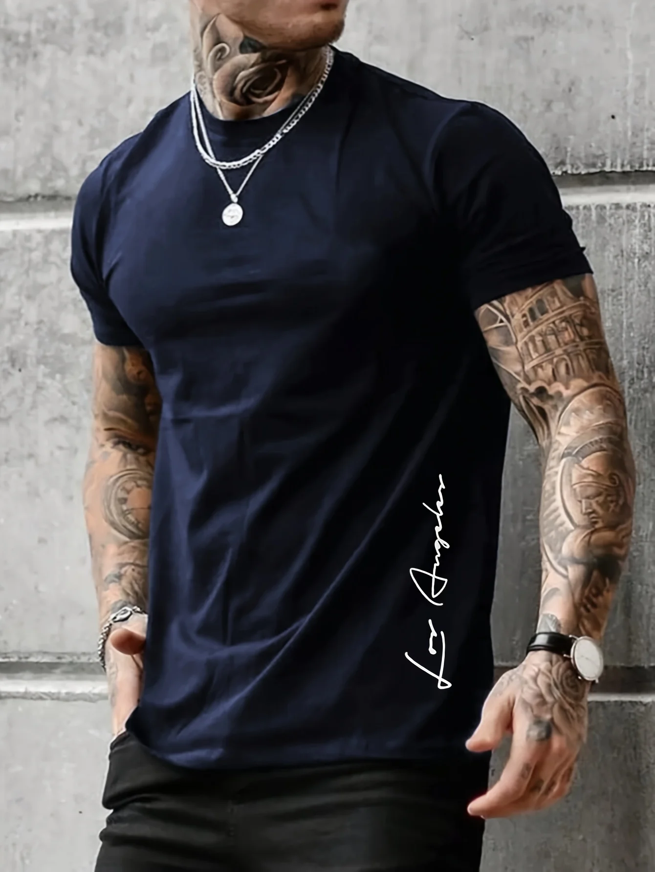 Men's 100 cotton summer loose Contrast Color Alphabet los Angelest print slim fit casual sports round neck short sleeved T-shirt