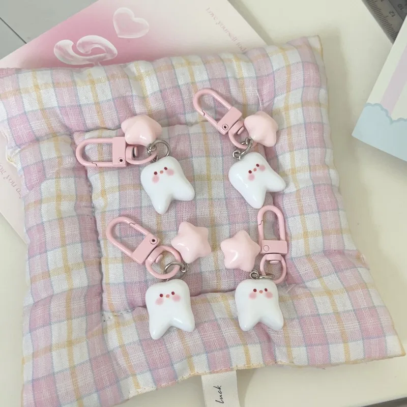 1PC Cute Blush Tooth Star Keychain for Women Cartoon Bag Charm Backpack Pendant Children Key Chains Friends Gift Accessories