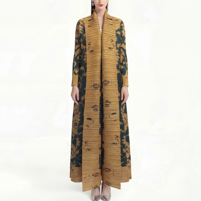HKSH Women Trench Coat Pleated Printed Oversized Slimming Elegant Temperament Ins Trend Casual Long Jacket Spring Autumn HK21646