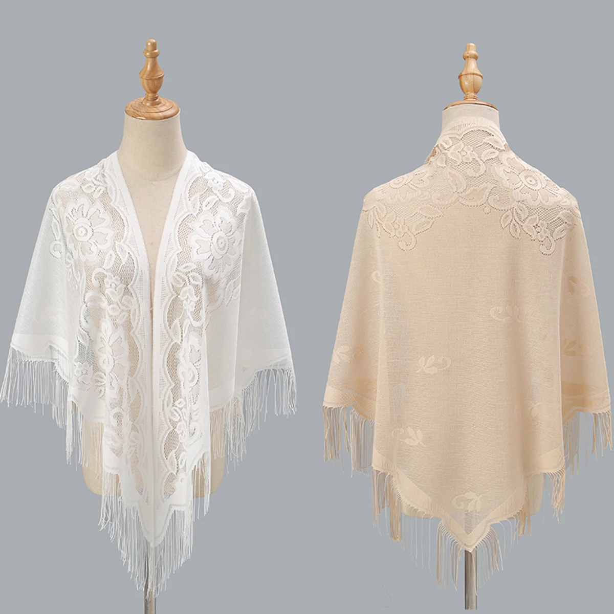 Fashion Triangle Scarf Solid Lace Hollow Female Summer Shawls Mesh Tassel Stoles Wedding Evening Dress Sunscreen Shawl